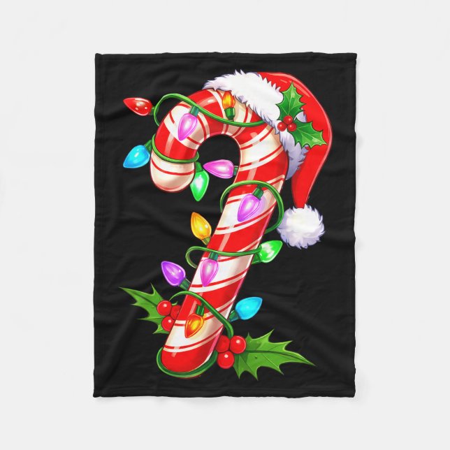 Cobertor De Velo Red &amp; White Candy Cane Crew Christmas Santa Ha (Frente)