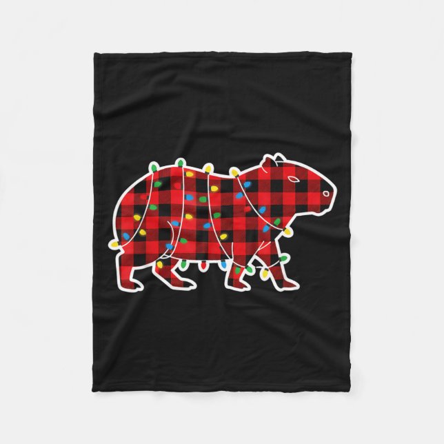 Cobertor De Velo Red And Black Buffalo Plaid Capybara Christmas Lig (Frente)