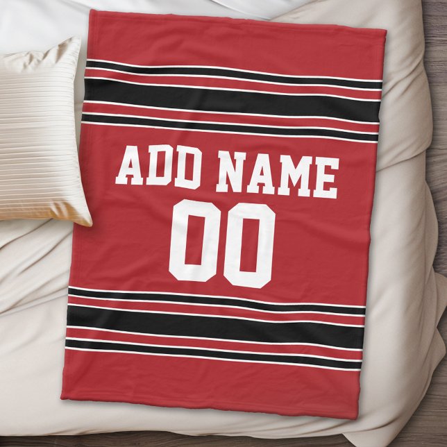 Cobertor De Velo Red and Black Sports Jersey Personalizado (Personalized fleece blanket - Sports Theme)