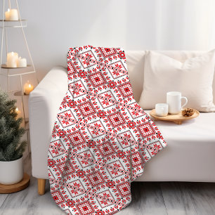 Cobertor De Velo Red Black and White Classic Fair Isle Motif