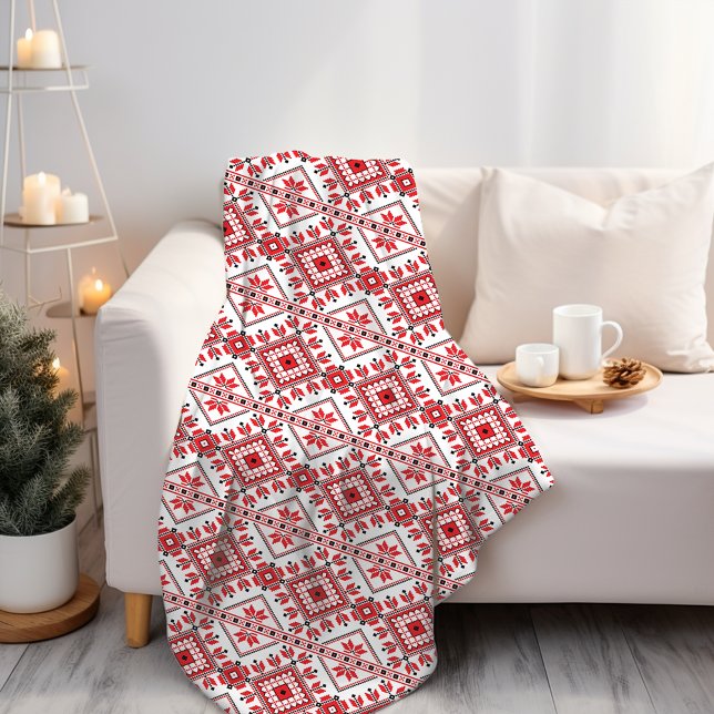 Cobertor De Velo Red Black and White Classic Fair Isle Motif (Criador carregado)