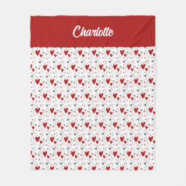 Cobertor De Velo Red Black Doodle Hearts Retro Monogram Name