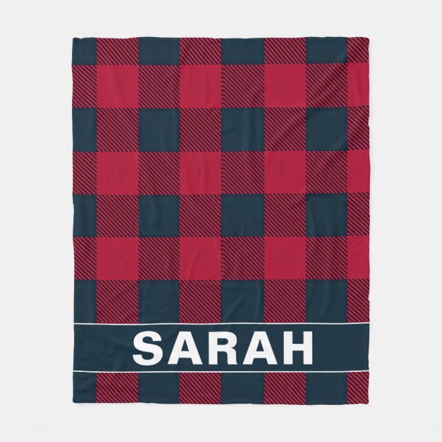 Cobertor De Velo Red & Black Plaid Personalized Name (Frente)