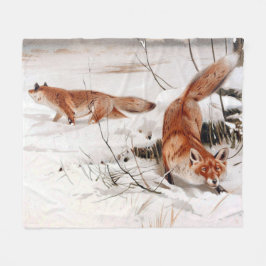 Cobertor De Velo Red Foxes in the Winter Snow (by Wilhelm Kuhnert)