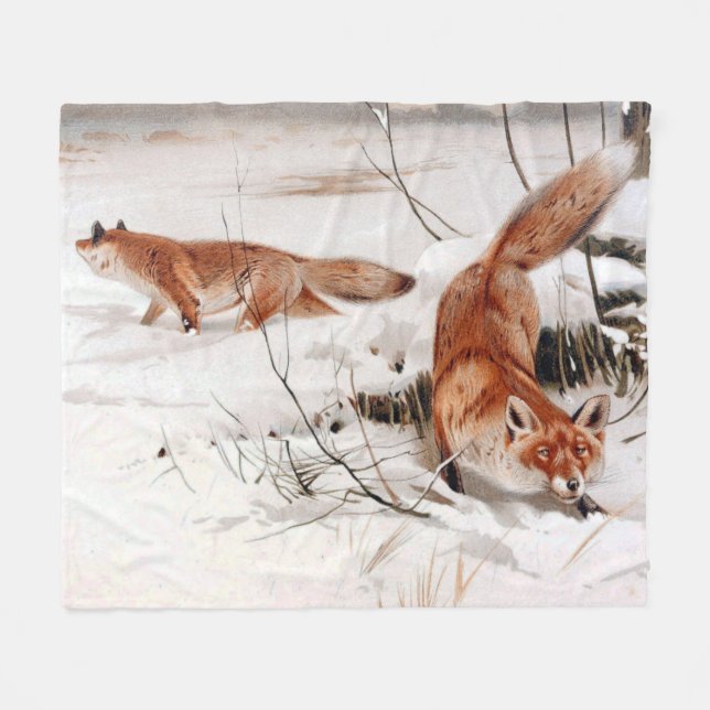 Cobertor De Velo Red Foxes in the Winter Snow (by Wilhelm Kuhnert) (Frente (Horizontal))