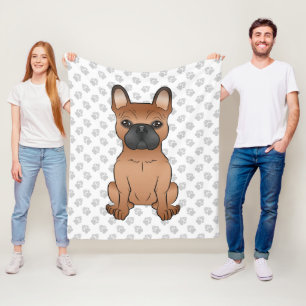 Cobertor De Velo Red French Buldog / Frenchie Cartoon Dog & Paws