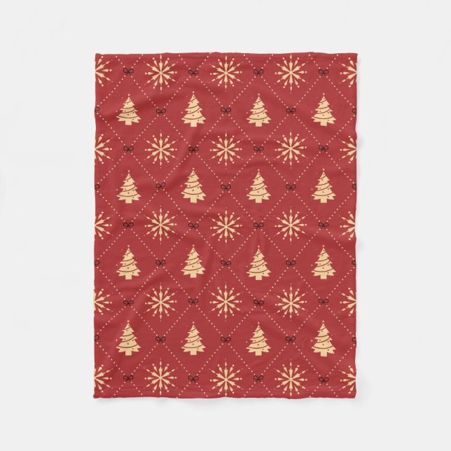 Cobertor De Velo Red Gold Christmas Tree Snowflake Diamond Pattern (Frente)