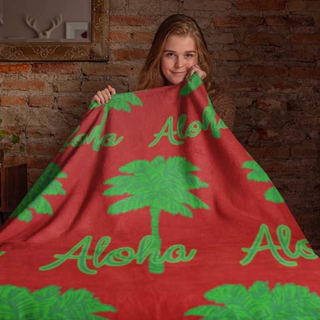 Cobertor De Velo Red Green Palm Aloha Tropical Holiday (Pretend you're in Hawaii this Christmas!)