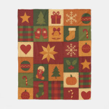 Red Green Patchwork Quilt Rustic Farmhouse Floral