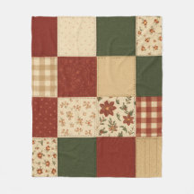 Red Green Patchwork Quilt Rustic Farmhouse Floral
