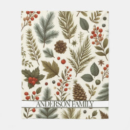 Cobertor De Velo Red Green Pine e Berry Watercolor Holiday