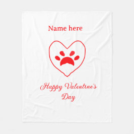 Cobertor De Velo Red heart dog cat paw happy Valentine's day name 