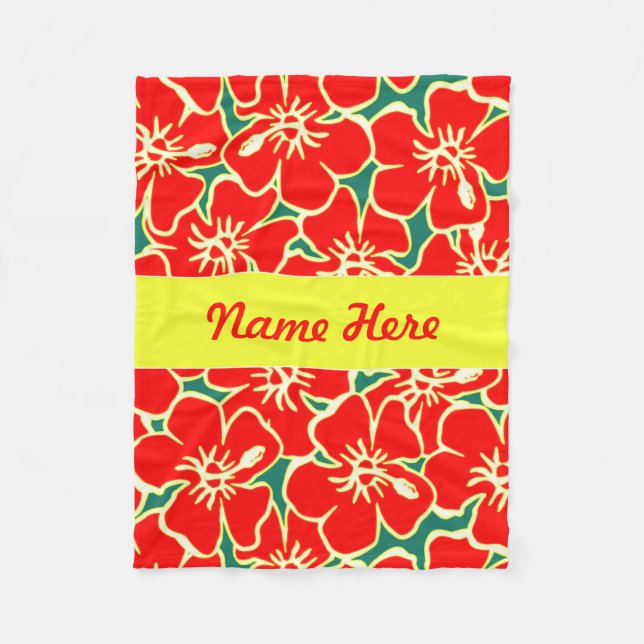 Cobertor De Velo Red Hibiscus Flowers Tropical Havaiana Decor (Frente)