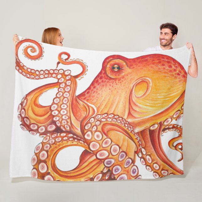 Cobertor De Velo Red Orange Octopus Watercolor (In Situ)