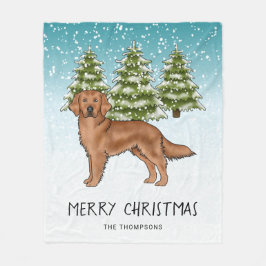 Cobertor De Velo Red Ouro Retriever Cachorro Azul Neve Natal