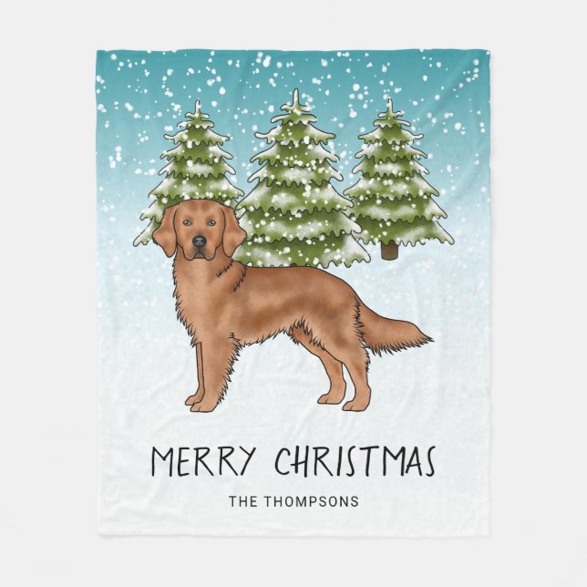 Cobertor De Velo Red Ouro Retriever Cachorro Azul Neve Natal (Frente)