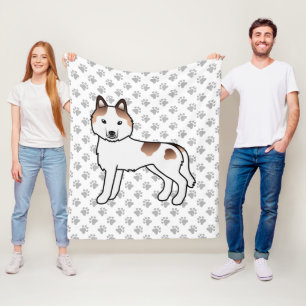Cobertor De Velo Red Piebald Siberian Husky Cartoon Dog & Paws