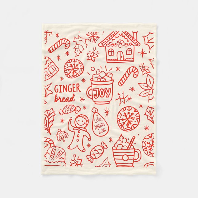 Cobertor De Velo Red Playful Doodle Desenhado à Mão no Natal (Frente)