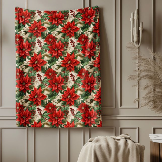 Cobertor De Velo Red Poinsettia Blanket Classic Christmas Home Chic (Red Poinsettia Blanket Classic Christmas Home Touch)