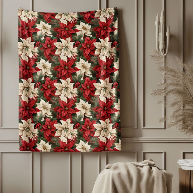 Cobertor De Velo Red Poinsettia Blanket Classic Christmas Home Chic (Red Poinsettia Blanket Classic Christmas Home Touch)