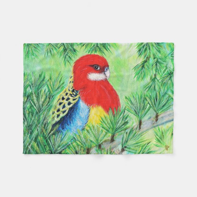 Cobertor De Velo Red Rosella Bird Painting (Frente (Horizontal))