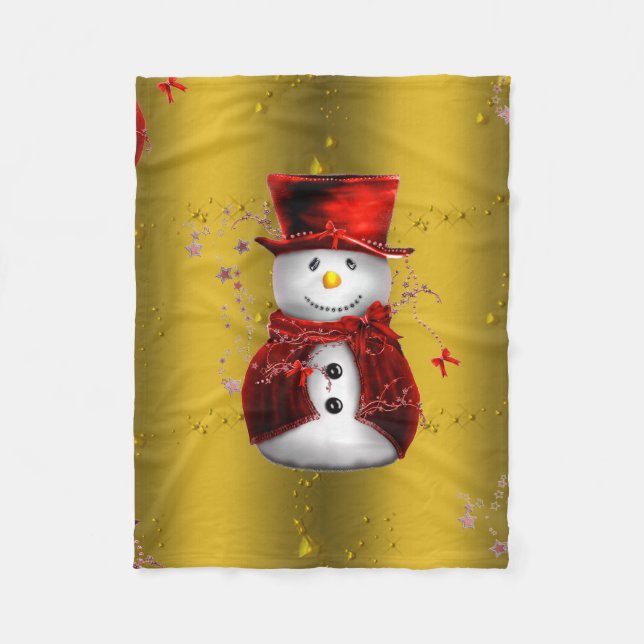 Cobertor De Velo Red Snowmen no Dourado (Frente)
