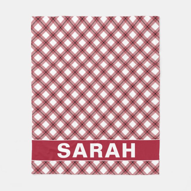 Cobertor De Velo Red & White Argyle Plaid Custom Name (Frente)