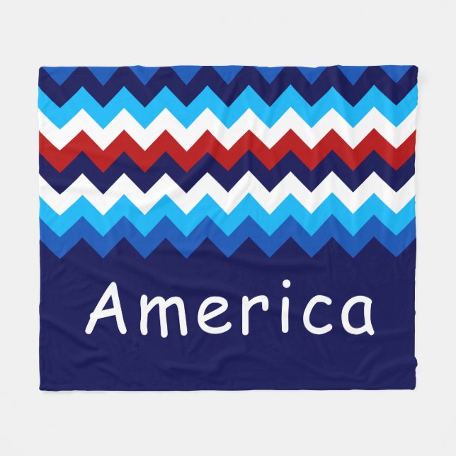 Cobertor De Velo Red White Blue Zigzag Custom Medium Fleece Blanket (Frente (Horizontal))