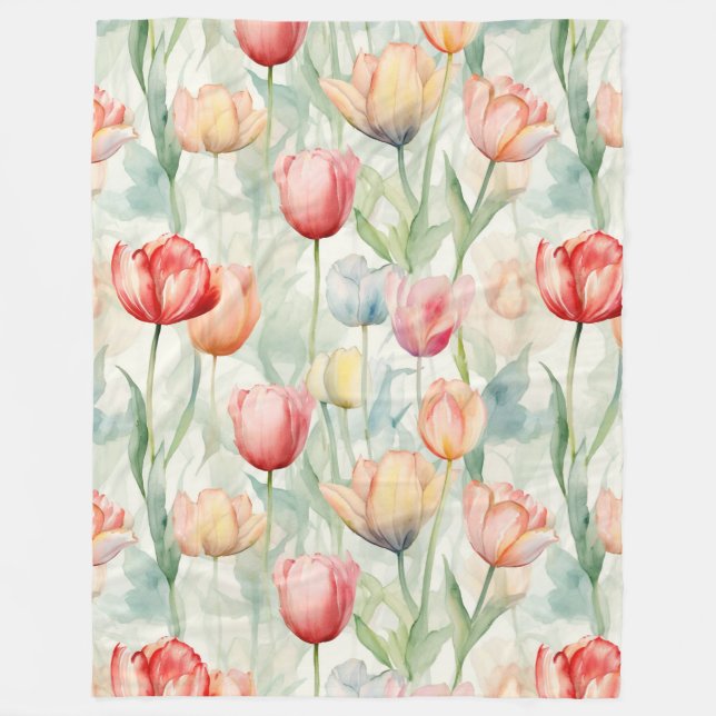 Cobertor De Velo Red Yellow Blue Tulip Flowers (Frente)