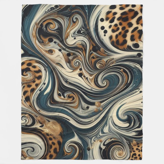 Cobertor De Velo Redemoinho de Impressão de Leopardo Abstrato (Frente)