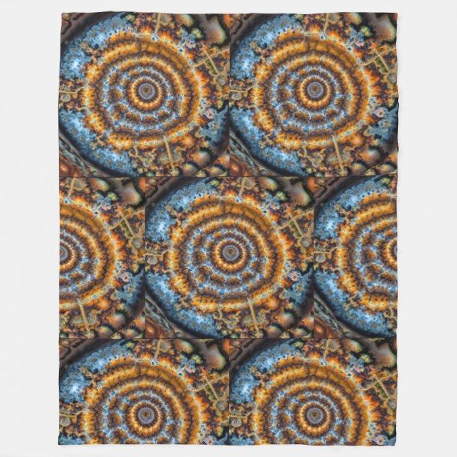 Cobertor De Velo redemoinho fractal azul e dourado (Frente)