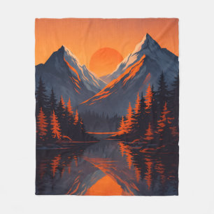 Cobertor De Velo Reflexo do Pôr do Sol na Montanha Céu Alaranjado F
