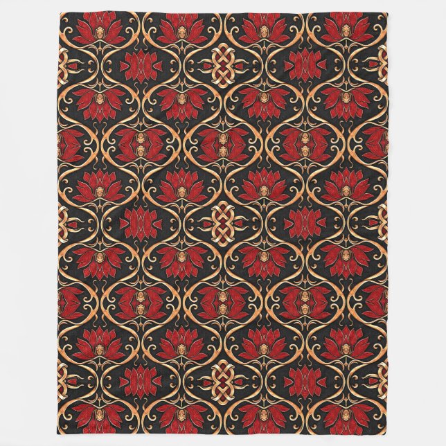 Cobertor De Velo Regal Red Lotus & Golden Filigree Pattern (Frente)