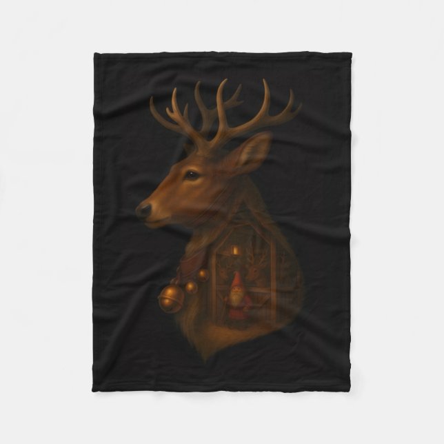 Cobertor De Velo Reindeer Barn Gnome Christmas Fleece Blanket  (Frente)