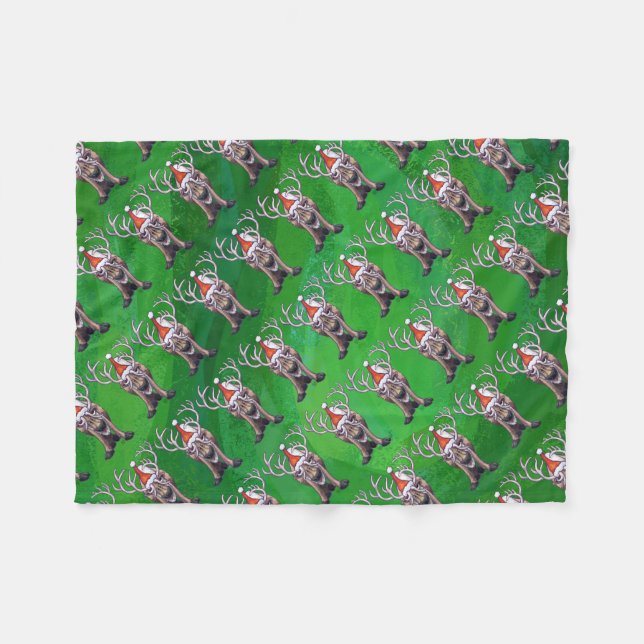 Cobertor De Velo Reindeer Christmas On Green (Frente (Horizontal))