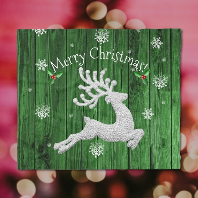 Cobertor De Velo Reindeer de Natal Russo Verde (Green Rustic Christmas Reindeer Fleece Blanket)