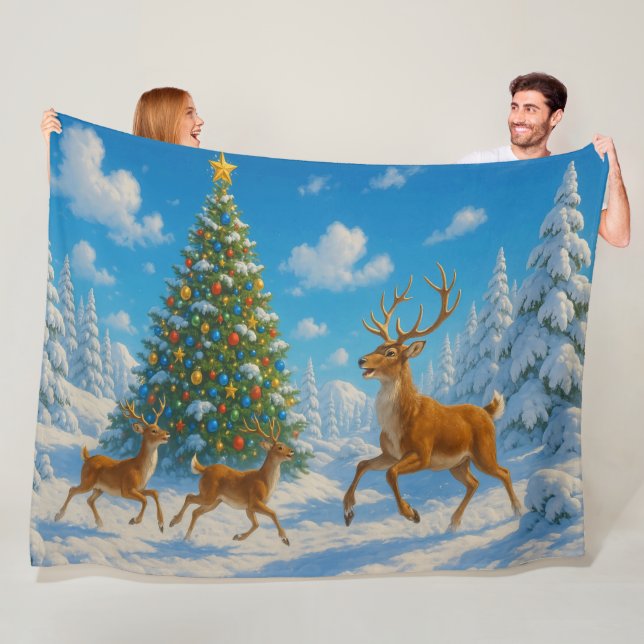 Cobertor De Velo Reindeer Fleece Christmas Blanket (In Situ)