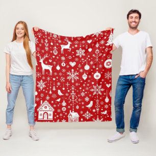Cobertor De Velo Rena de Natal Vermelha e Flocos de Neve Sem Costur