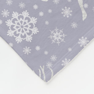 Cobertor De Velo Renas e Flocos de Neve Azul Claro/Cinza e Branco