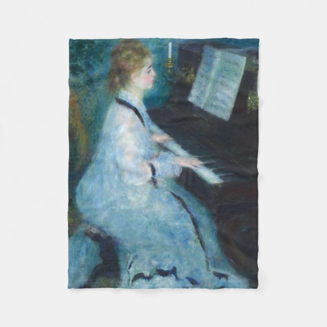 Cobertor De Velo Renoir Mulher Impressionista do Piano Vintage (Frente)