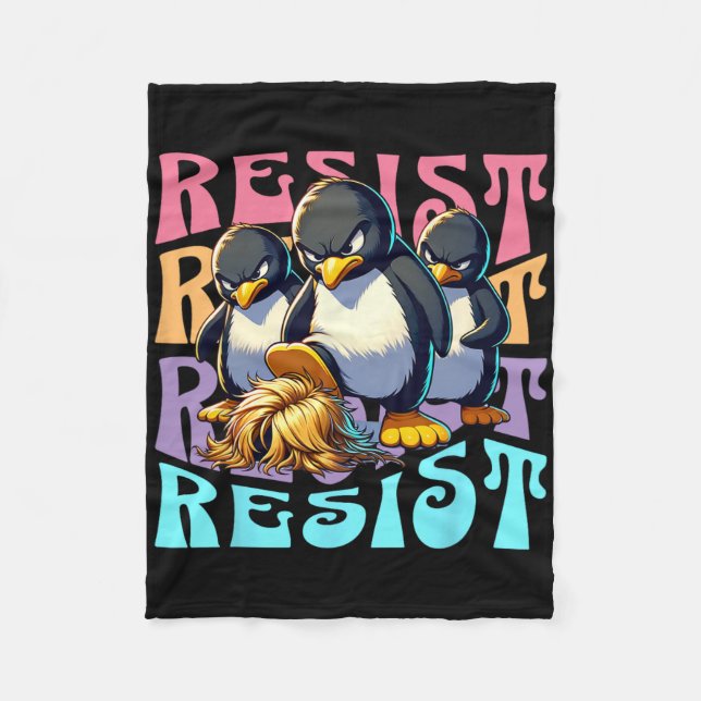 Cobertor De Velo Resistir Protesto Pinguins Retrô Contra Tarifas Ho (Frente)