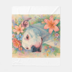 Cobertor De Velo Retrato Colorido de Pit Bull Floral com Impressão