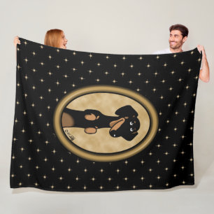 Cobertor De Velo Retrato Dachshund de Quadro Oval Dourado (preto &