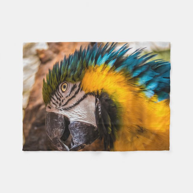 Cobertor De Velo Retrato de arara azul e amarela (Frente (Horizontal))