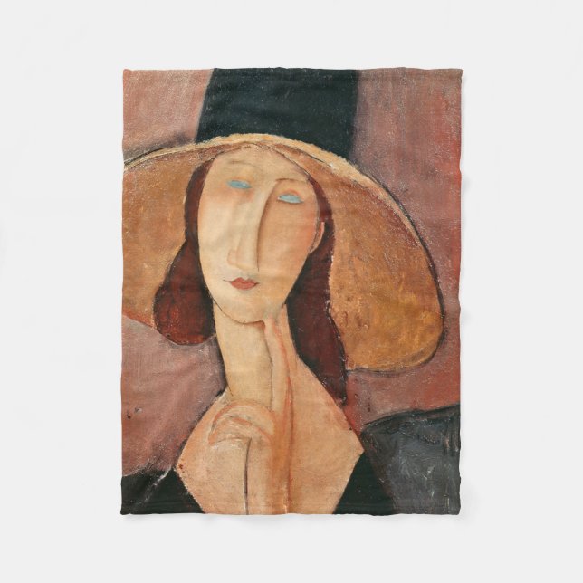 Cobertor De Velo Retrato de Jeanne Hebuterne em um chapéu grande (Frente)