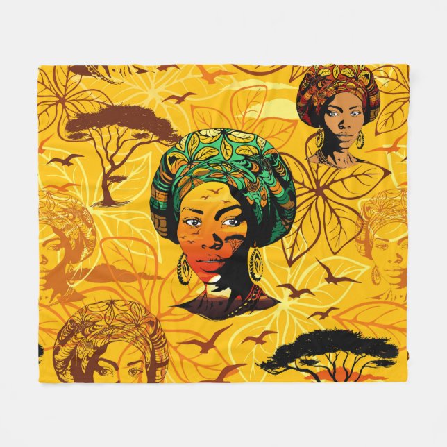Cobertor De Velo Retrato de Mulher Africana com Sunset (Frente (Horizontal))