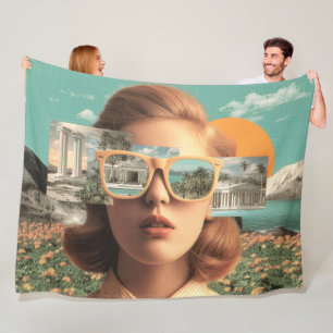 Cobertor De Velo Retrato feminino surrealista com óculos de sol ret