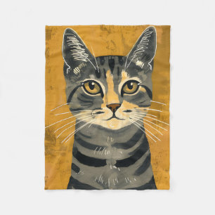 Cobertor De Velo Retrato Minimalista Vintage de Gato Listrado