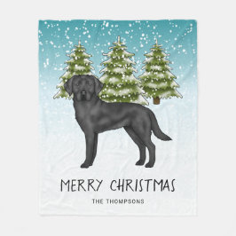 Cobertor De Velo Retriever Labrador Preto Floresta de Inverno Texto