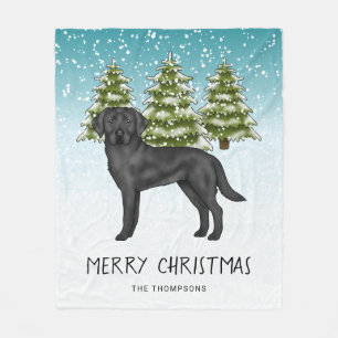 Cobertor De Velo Retriever Labrador Preto Floresta de Inverno Texto